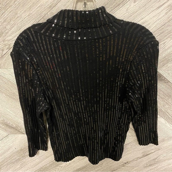 St. John Evening | Vintage Turtleneck Sequin Black Top - Picture 3 of 7